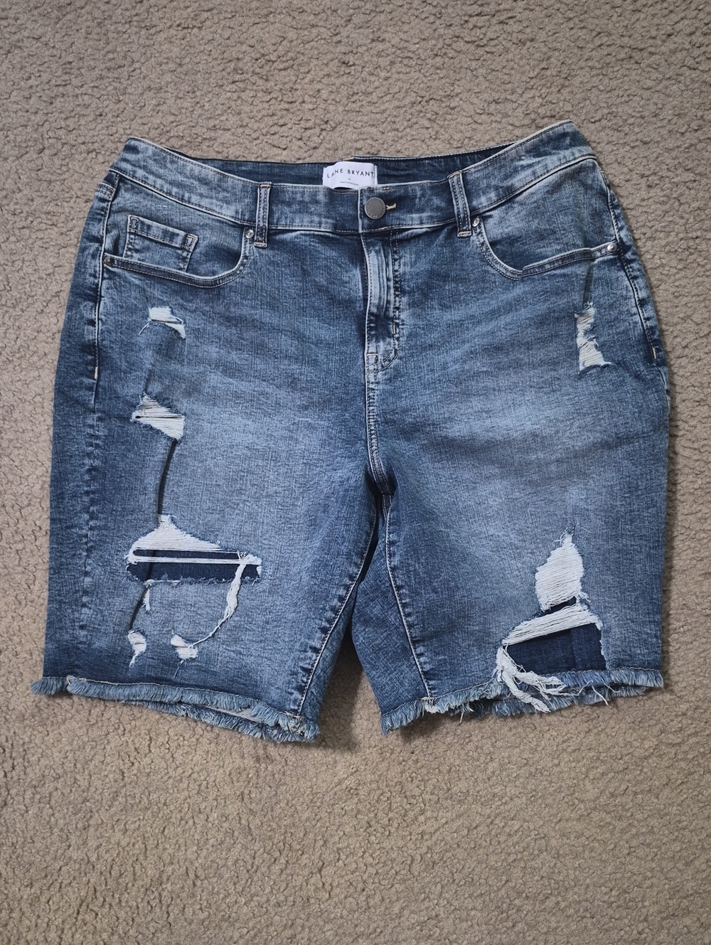 Lane Bryant Distressed Midwash Denim Bermuda Shorts